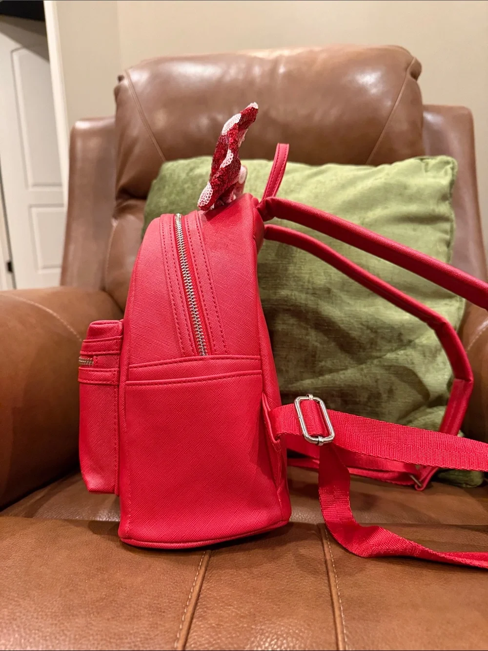 Disney Parks Loungefly Red Minnie Sequin Bow Backpack and Matching Wallet